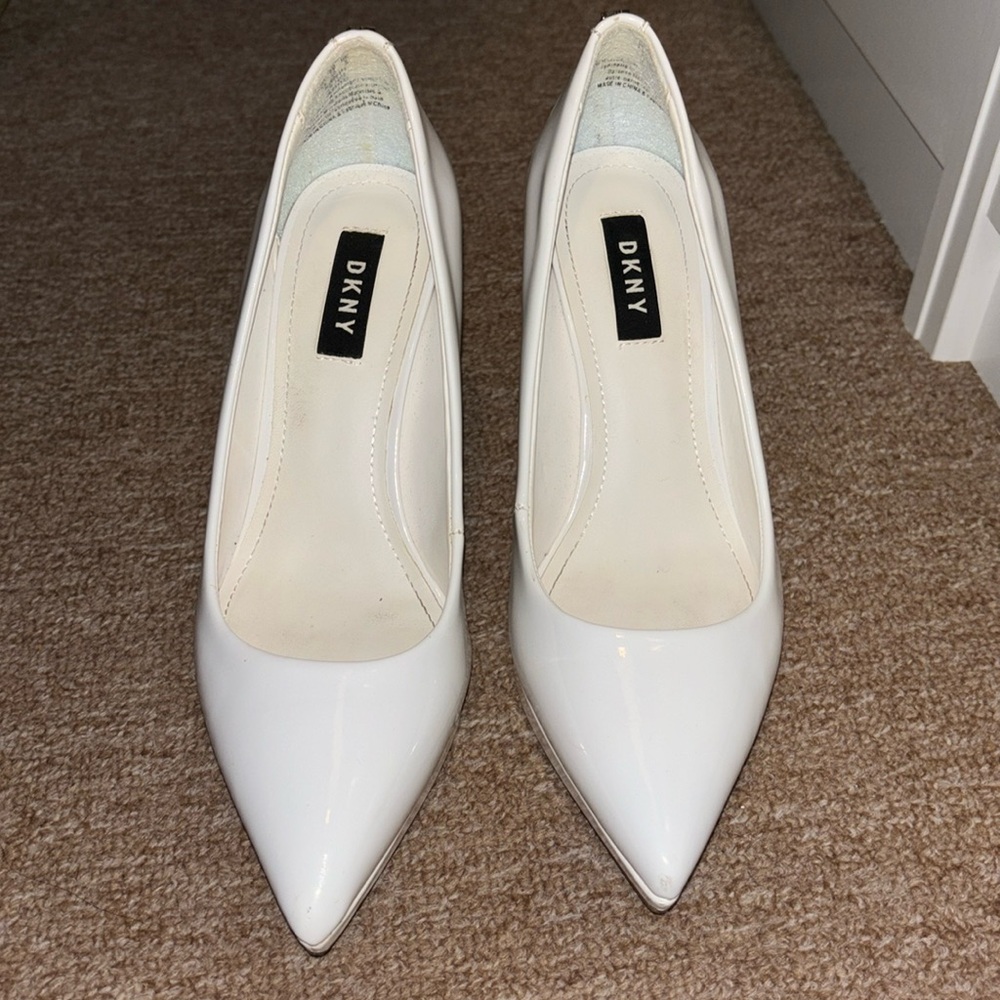 Size 7.5 DKNY White patent leather pumps